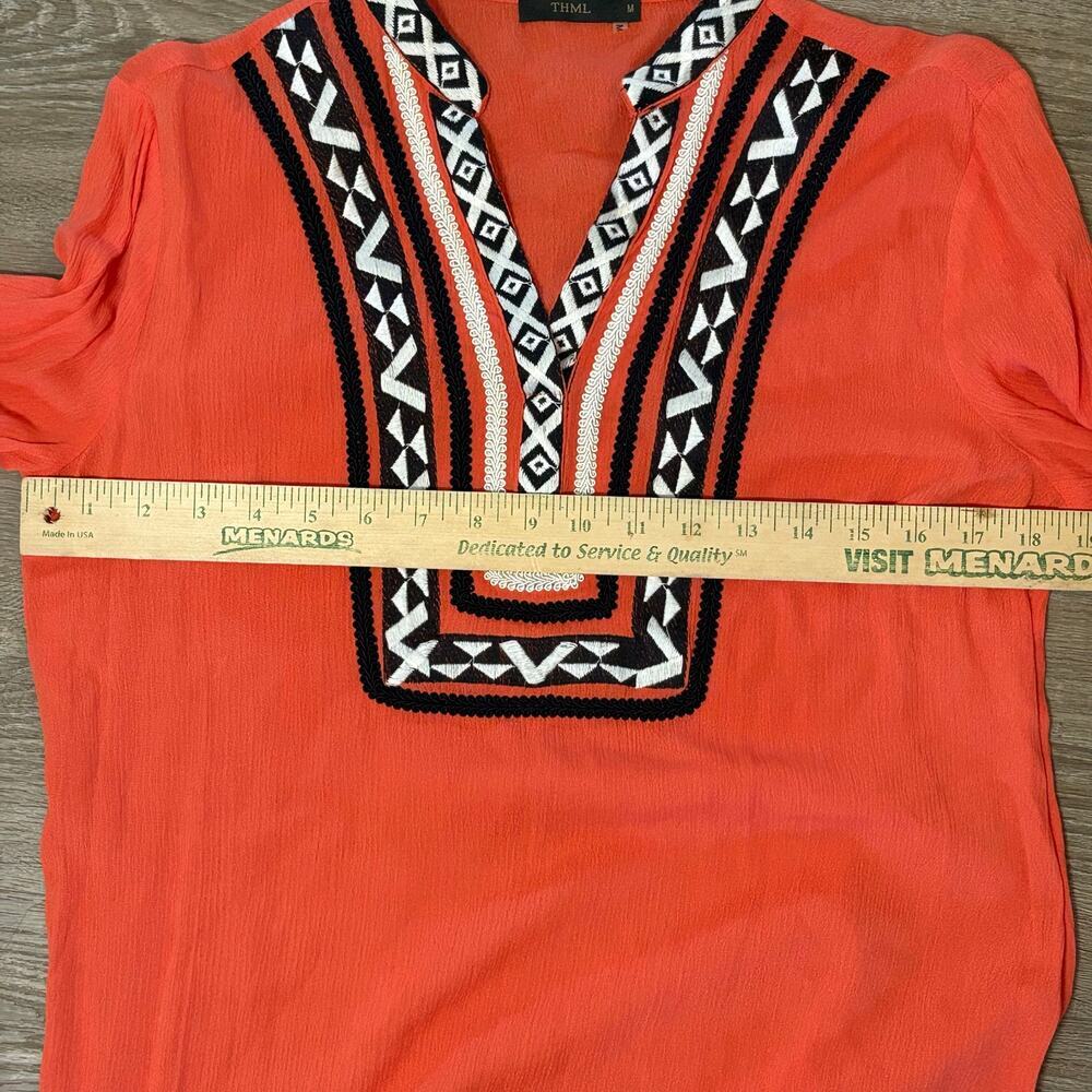 THML Embroidered Boho Tunic Top Coral Orange Medium - Picture 7 of 7